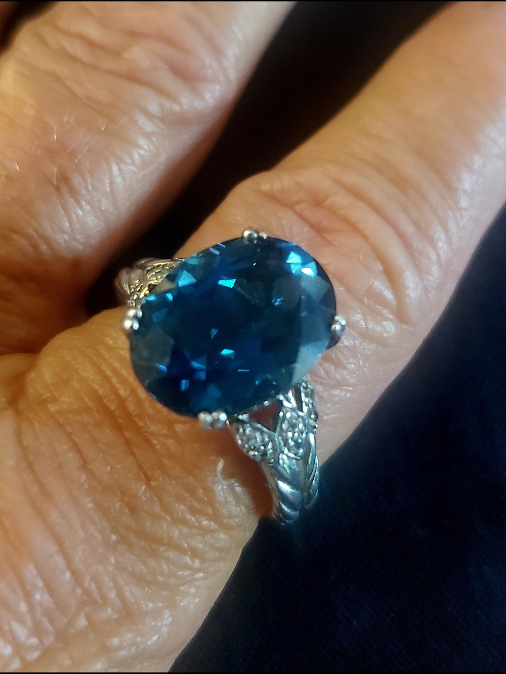 Touchstone Crystal by Swarovski Faceted Blue Stone 925 Sterling Ring Size 11